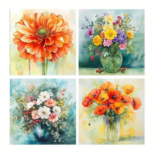 4pcs Flower Poster, Vase Canvas Print Wall Art Canvas Framed