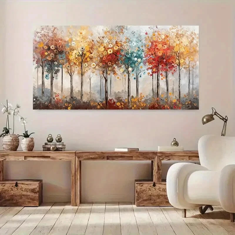Vibrant Autumn Trees wall canvas office home room framed 120x60cm - Bella Home Decor
