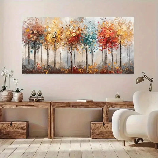 Vibrant Autumn Trees wall canvas office home room framed 120x60cm - Bella Home Decor