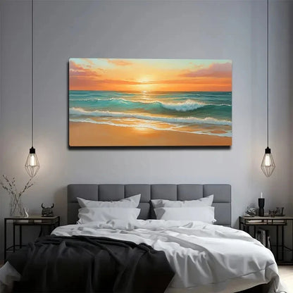 Serene Beach Sunset Wall Art Canvas Office Home Room Framed 120x60cm