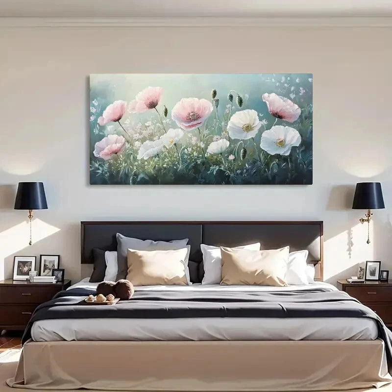 Pink Poppies Bloom Wildflower Wall Art Canvas Office Home Room Framed 120x60cm - Bella Home Decor