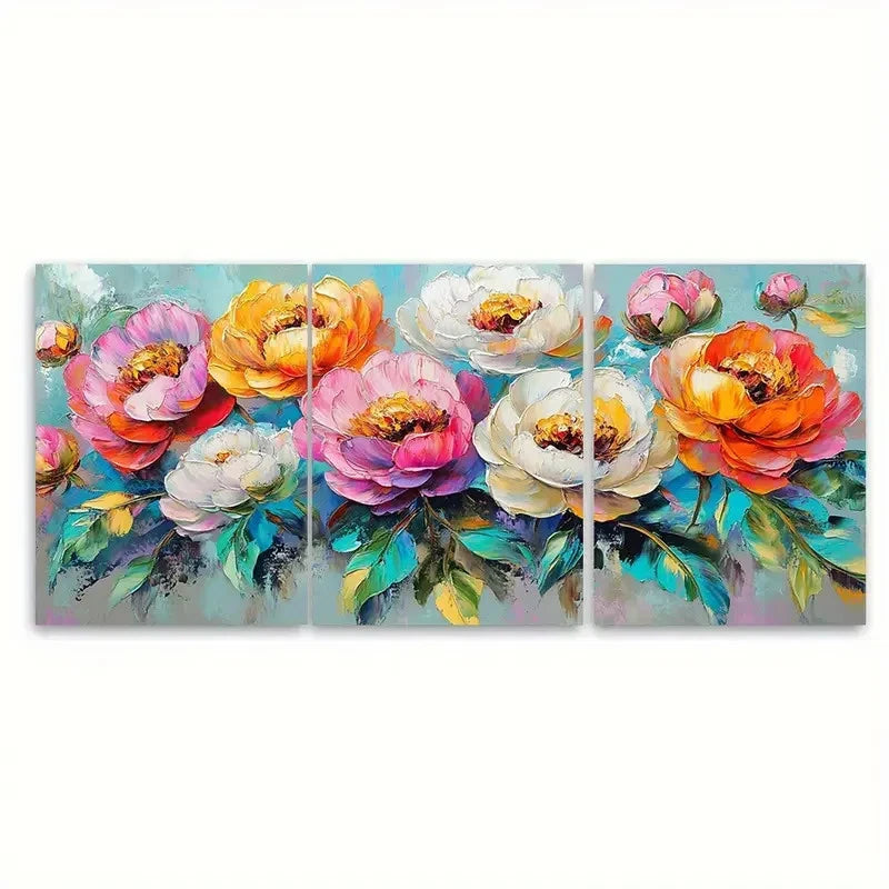 3pcs Colorful Floral Impressionist Blooming Wall Art Set Canvas Framed 60x90cm - High Quality Print 100% Australian Made Wall Canvas Ready to Hang - Bella Home Decor