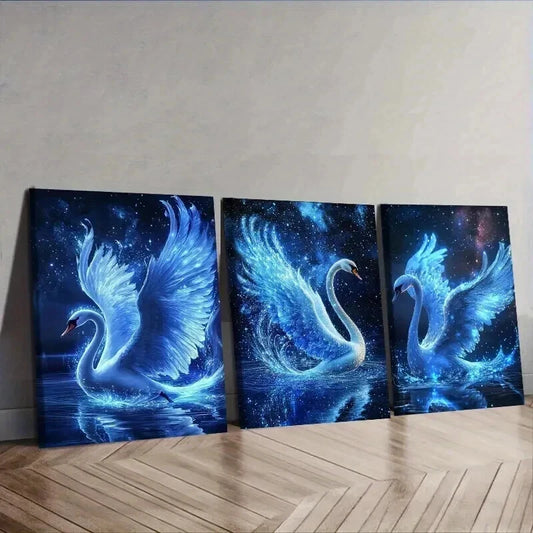 3pcs A magnificent white swan Wall Art Set Canvas Framed 50x70cm - High Quality Print 100% Australian Made Wall Canvas Ready to Hang