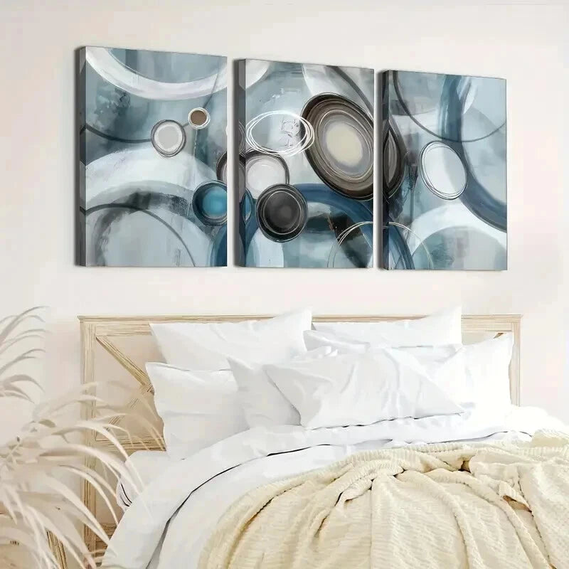 3pcs Abstract Lines and Circles in Teal Green Wall Art Set Canvas Framed 40x60cm - High Quality Print 100% Australian Made Wall Canvas Ready to Hang