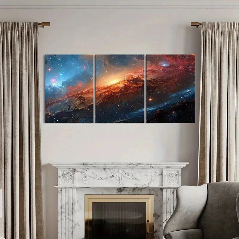 3pcs Galactic Landscape Cosmic Clouds Metal Print Ready to Hang Art - Bella Home Decor