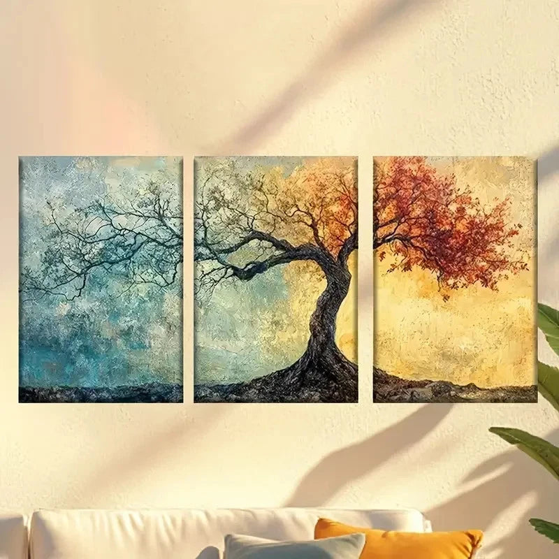 3pcs a painting of a tree with red leaves Wall Art Set Canvas Framed 40x60cm - High Quality Print 100% Australian Made Wall Canvas Ready to Hang - Bella Home Decor