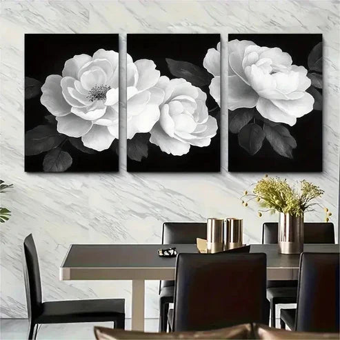 3pcs Black And White Floral Rose Décor Wall Art Canvas Unframed – High Quality Print 100% Australian Made Wall Canvas - Bella Home Decor