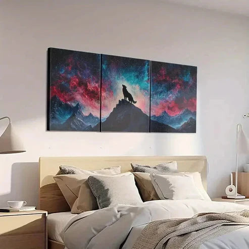 3pcs Majestic Wolf Howling at Starry Sky  Art Set Canvas Unframed - High Quality Print 100% Australian Made Wall Canvas