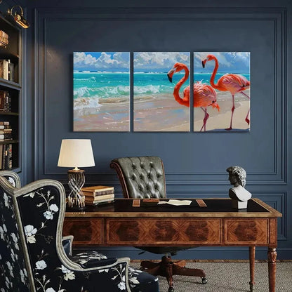 3pcs Flamingo Ocean Beach Sky Animal Art Metal Print Ready to Hang Art - Bella Home Decor