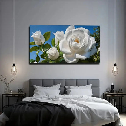 White Roses On Blue Sky Wall Art Canvas Office Home Room Framed 120x60cm