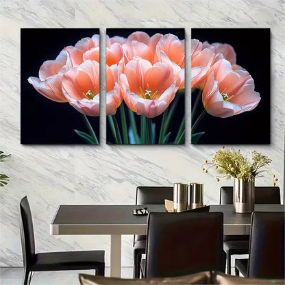 3pcs Elegant Peach Tulip Metal Print Ready to Hang Art