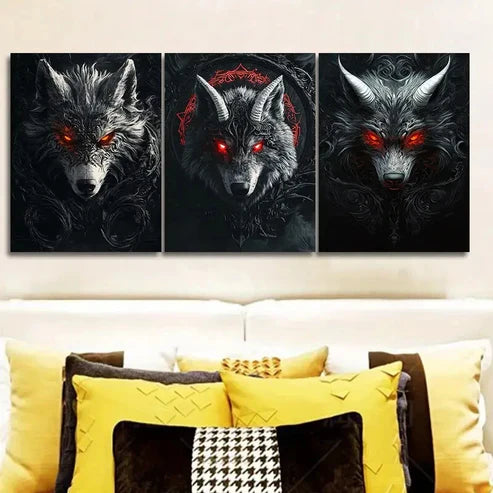 3pcs Fierce Red-Eyed Wolf Wall Art Canvas Unframed - High Quality Print 100% Australian Made Wall Canvas