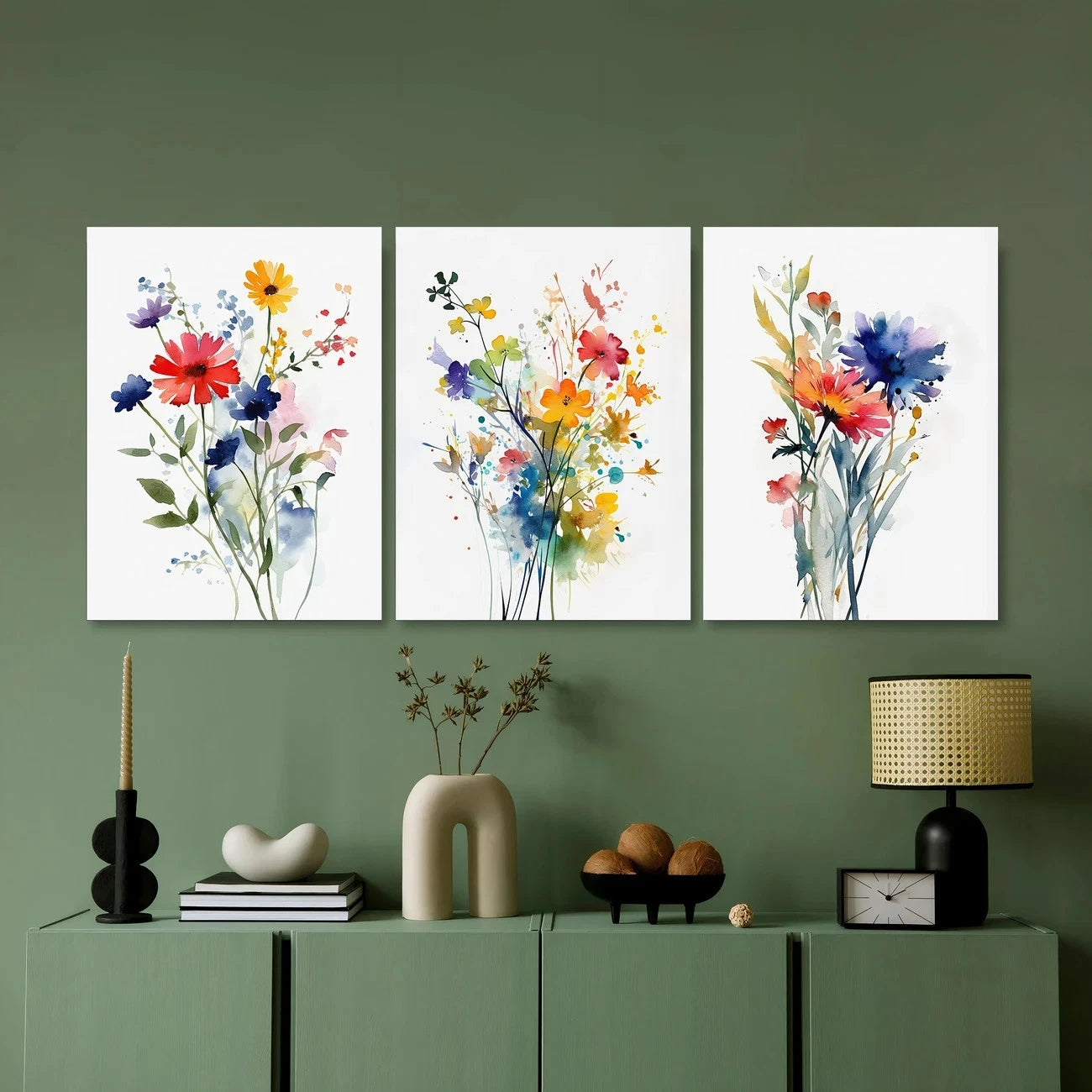 3pcs Colorful Watercolor Wildflower Bohemian Metal Print Ready to Hang Art - Bella Home Decor