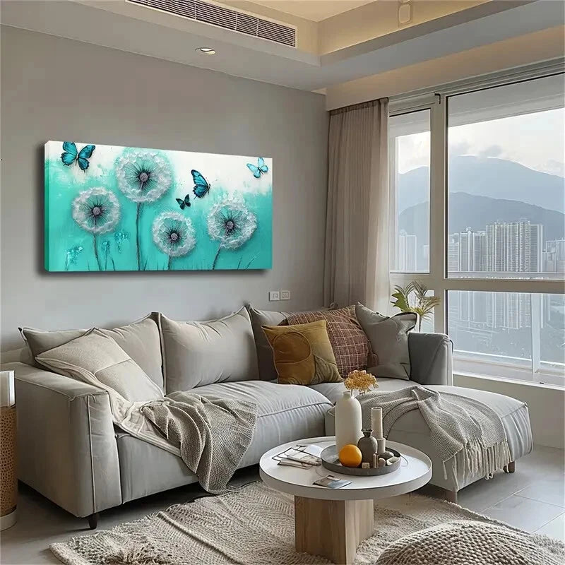 Vibrant Butterfly & Dandelion Wall Art Canvas Office Home Room Framed 120x60cm - Bella Home Decor