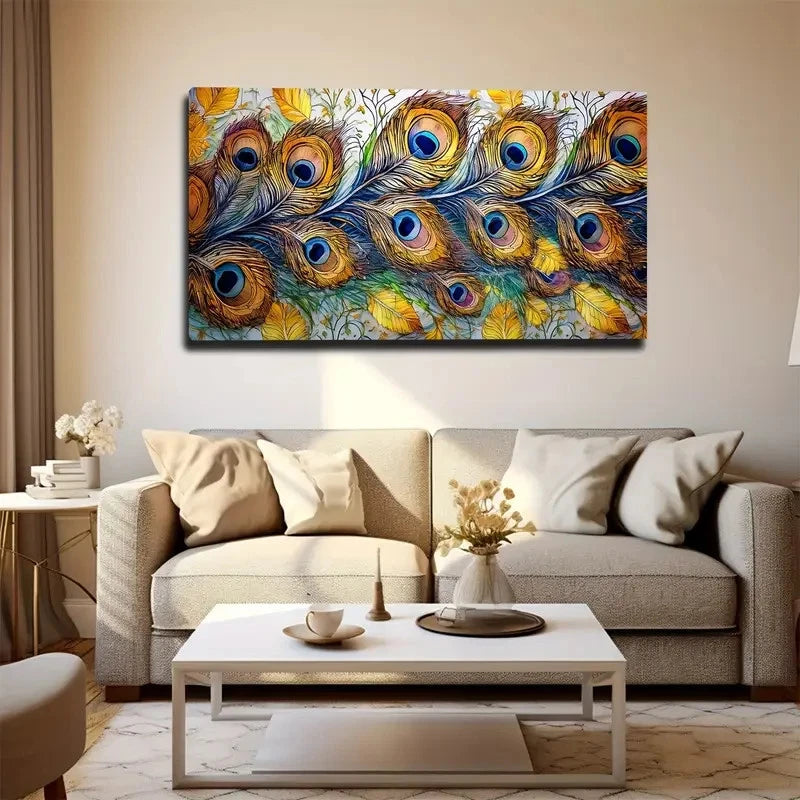 Large Peacock Feather Wall Art Canvas Office Home Room Framed 120x60cm