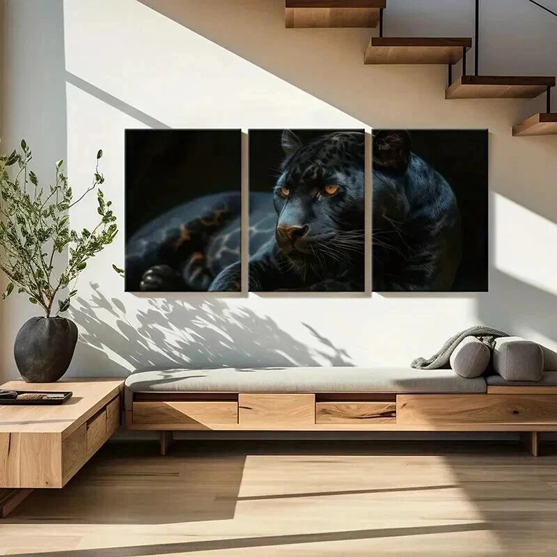 3pcs Golden Eye Dark Background Wildlife Wall Art Set Canvas Framed 50x70cm - High Quality Print 100% Australian Made Wall Canvas Ready to Hang - Bella Home Decor