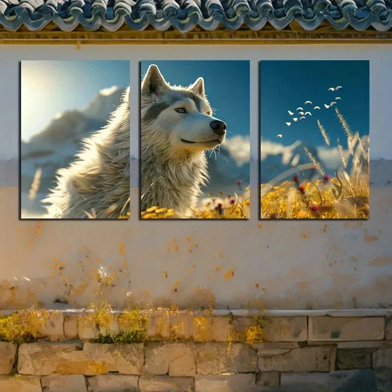 3pcs Husky Dog with Mountain and Floral View Metal Print Ready to Hang Art - Bella Home Decor