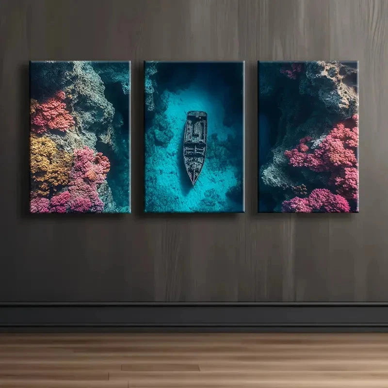 3pcs Ancient Shipwreck Scene Wall Art Set Canvas Framed 60x90cm - High Quality Print 100% Australian Made Wall Canvas Ready to Hang - Bella Home Decor