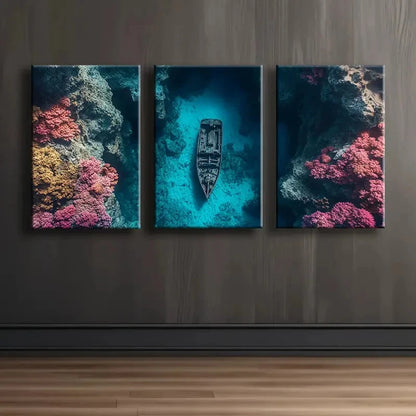 3pcs Ancient Shipwreck Scene Wall Art Set Canvas Framed 60x90cm - High Quality Print 100% Australian Made Wall Canvas Ready to Hang - Bella Home Decor