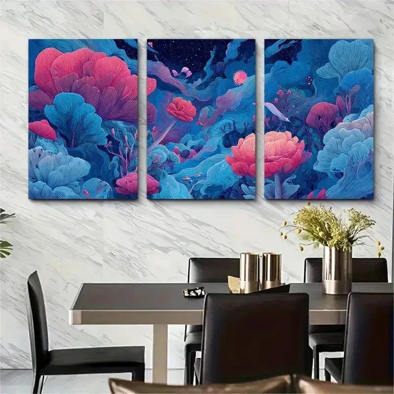 3pcs Retro Space Trendy Surreal Perfect Wall Art Set Canvas Framed 50x70cm - High Quality Print 100% Australian Made Wall Canvas Ready to Hang