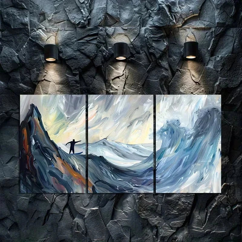 3pcs Waves Challenge a Surfer’s Willpower Metal Print Ready to Hang Art