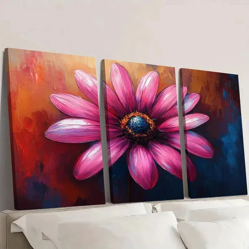 3pcs Pink Daisy Painting with Orange A Wall Art Set Canvas Unframed - High Quality Print 100% Australian Made Wall Canvas - Bella Home Decor