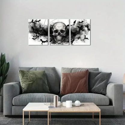 3pcs Gothic Skull Spooky Halloween Decor  Wall Art Set Canvas Framed 60x90cm - High Quality Print 100% Australian Made Wall Canvas Ready to Hang