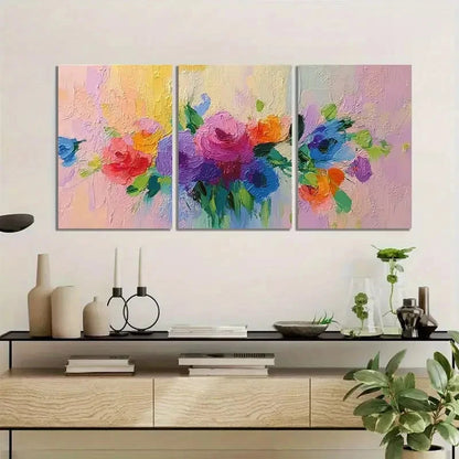3pcs Abstract Floral Painting in Impressionist Metal Print Ready to Hang Art - Bella Home Decor