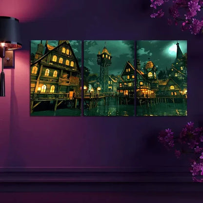 3pcs Fantasy Water City Wall Art Canvas Unframed - High Quality Print 100% Australian Made Wall Canvas