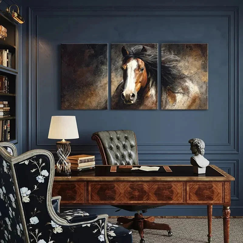 3pcs Artistic Horse Portrait Dynamic Mane Metal Print Ready to Hang Art - Bella Home Decor
