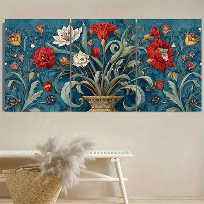 3pcs Vintage Indian Floral Print Wall Art Set Canvas Framed 40x60cm - High Quality Print 100% Australian Made Wall Canvas Ready to Hang