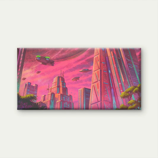 Retro Futuristic Cityscape Wall Art Canvas Office Home Room Framed 120x60cm