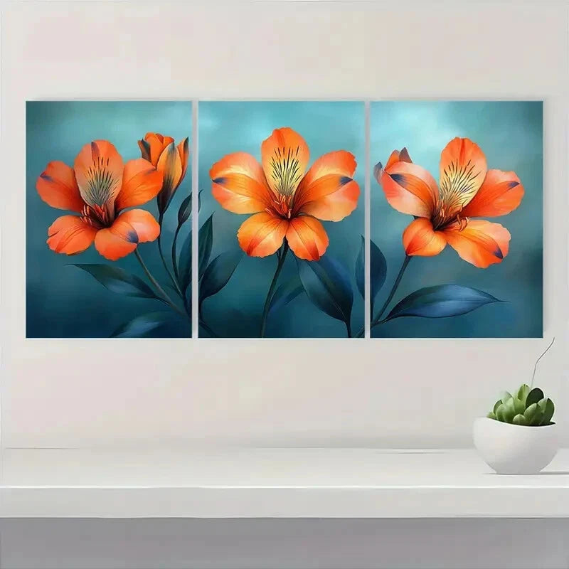 3pcs Vibrant Alstroemeria Lilies | Elegant Floral Metal Print Ready to Hang Art - Bella Home Decor