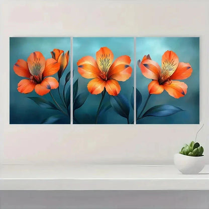 3pcs Vibrant Alstroemeria Lilies | Elegant Floral Metal Print Ready to Hang Art - Bella Home Decor