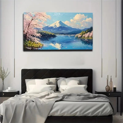 Cherry Blossom Trees Calm Lake Wall Art Canvas Office Home Room Framed 120x60cm