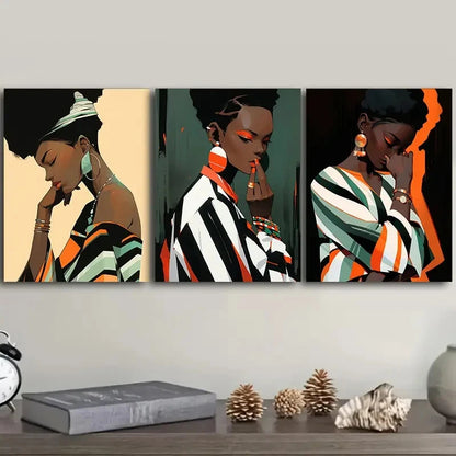 3pcs African Woman Wall Art Set Canvas Framed 60x90cm - High Quality Print 100% Australian Made Wall Canvas Ready to Hang - Bella Home Decor