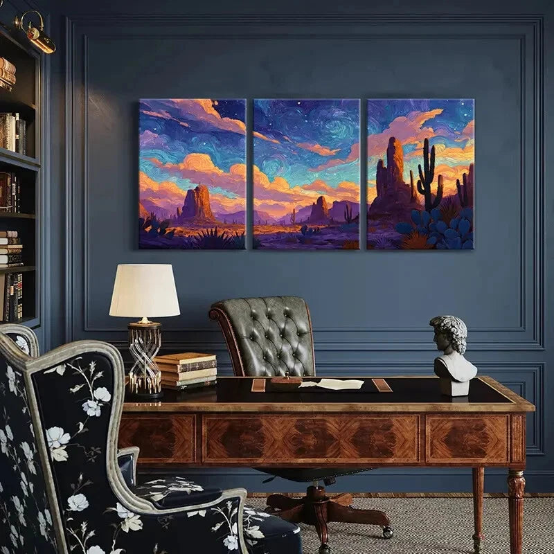 3pcs Desert Landscape Starry Sky Cactus Metal Print Ready to Hang Art - Bella Home Decor