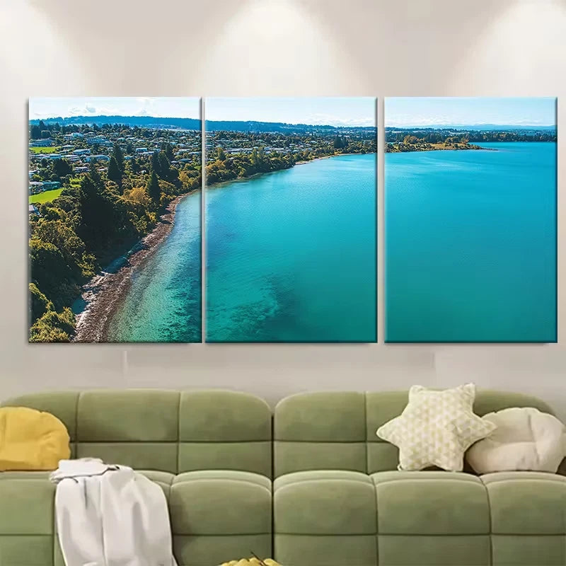 3pcs Scenery with Lagoon, Forest Metal Print Ready to Hang Art