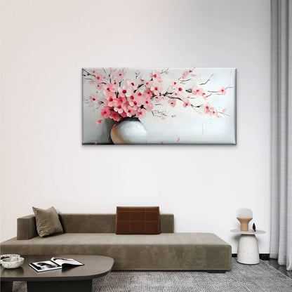 Pink Flowers Vase White Wall Art Canvas Office Home Room Framed 120x60cm