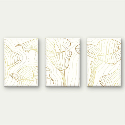 3pcs Minimalist Gold and White Lily Line Art Wall Art Set Canvas Framed 50x70cm - High Quality Print 100% Australian Made Wall Canvas Ready to Hang