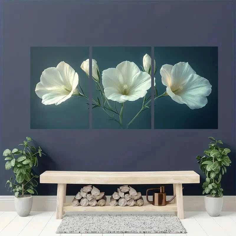 3pcs Elegant White Lisianthus Flower Metal Print Ready to Hang Art - Bella Home Decor
