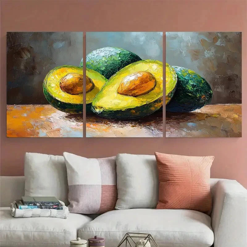 3pcs Avocado Impasto Illustration Metal Print Ready to Hang Art - Bella Home Decor