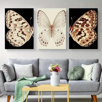 3pcs Butterfly Vintage Style Wall Art Canvas Unframed - High Quality Print 100% Australian Made Wall Canvas - Bella Home Decor