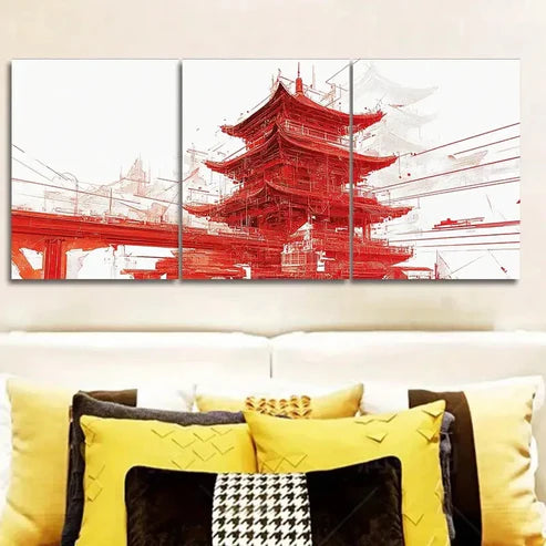 3pcs Chinese-style tower, Wall Art Set Canvas Unframed - High Quality Print 100% Australian Made Wall Canvas