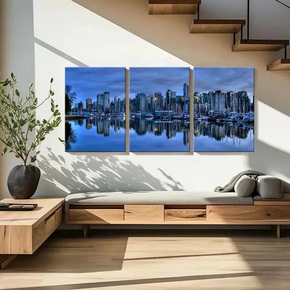 3pcs City Night View Skyline Painting Wall Art Set Canvas Framed 50x70cm - High Quality Print 100% Australian Made Wall Canvas Ready to Hang - Bella Home Decor