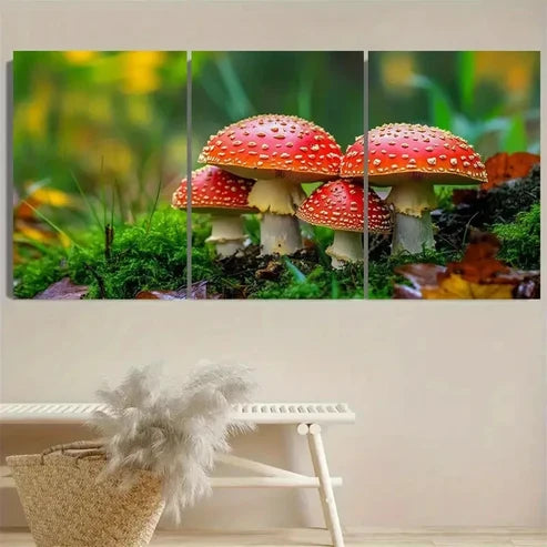 3pcs Enchanted Forest Mushroom Wall Art Set Canvas Unframed - High Quality Print 100% Australian Made Wall Canvas