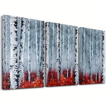 3pcs Grey Reddish Birch Forest Abstract Wall Art Set Canvas Framed 50x70cm - High Quality Print 100% Australian Made Wall Canvas Ready to Hang - Bella Home Decor