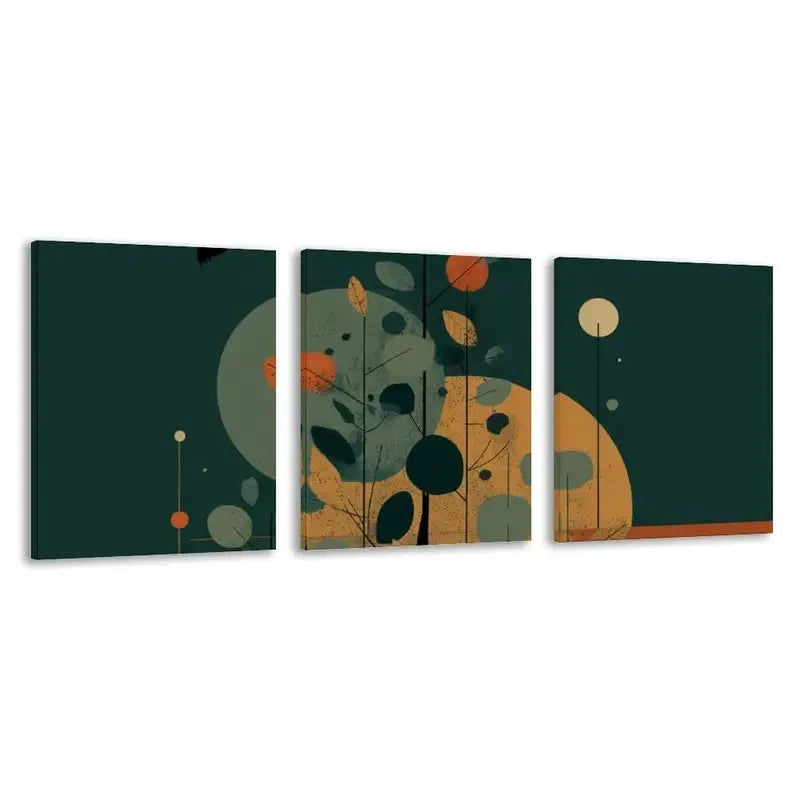 3pcs Abstract Tree Green & Golden Leaf Design  Wall Art Set  Canvas Framed 50x70cm - High Quality Print 100% Australian Made Wall Canvas Ready to Hang - Bella Home Decor