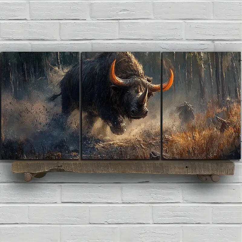 3pcs Stunning Rhinoceros Forest Metal Print Ready to Hang Art - Bella Home Decor