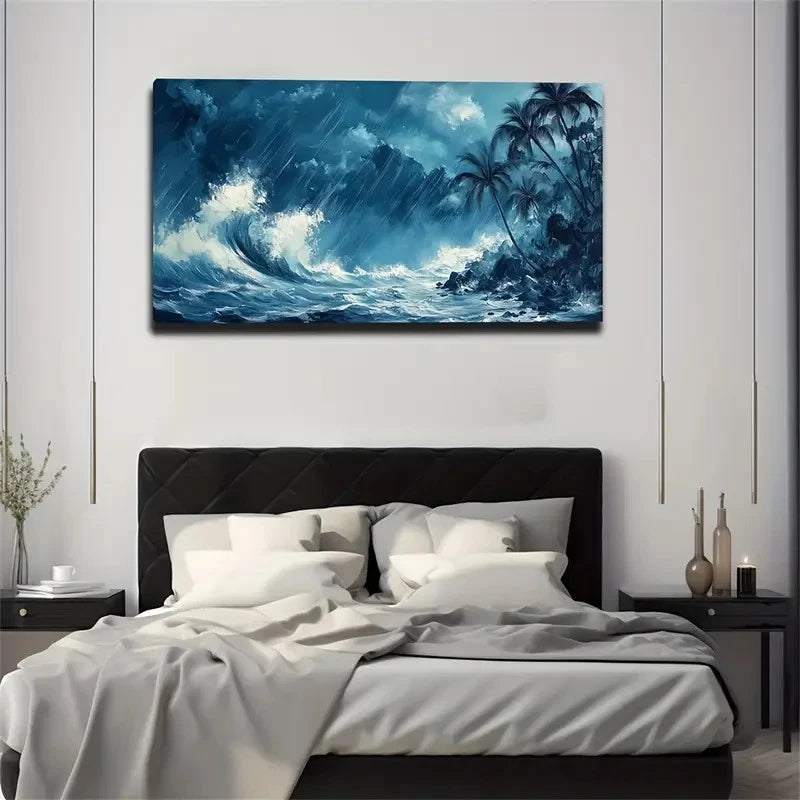 Rainstorm Coconut Tree Wall Art Canvas Office Home Room Framed 120x60cm